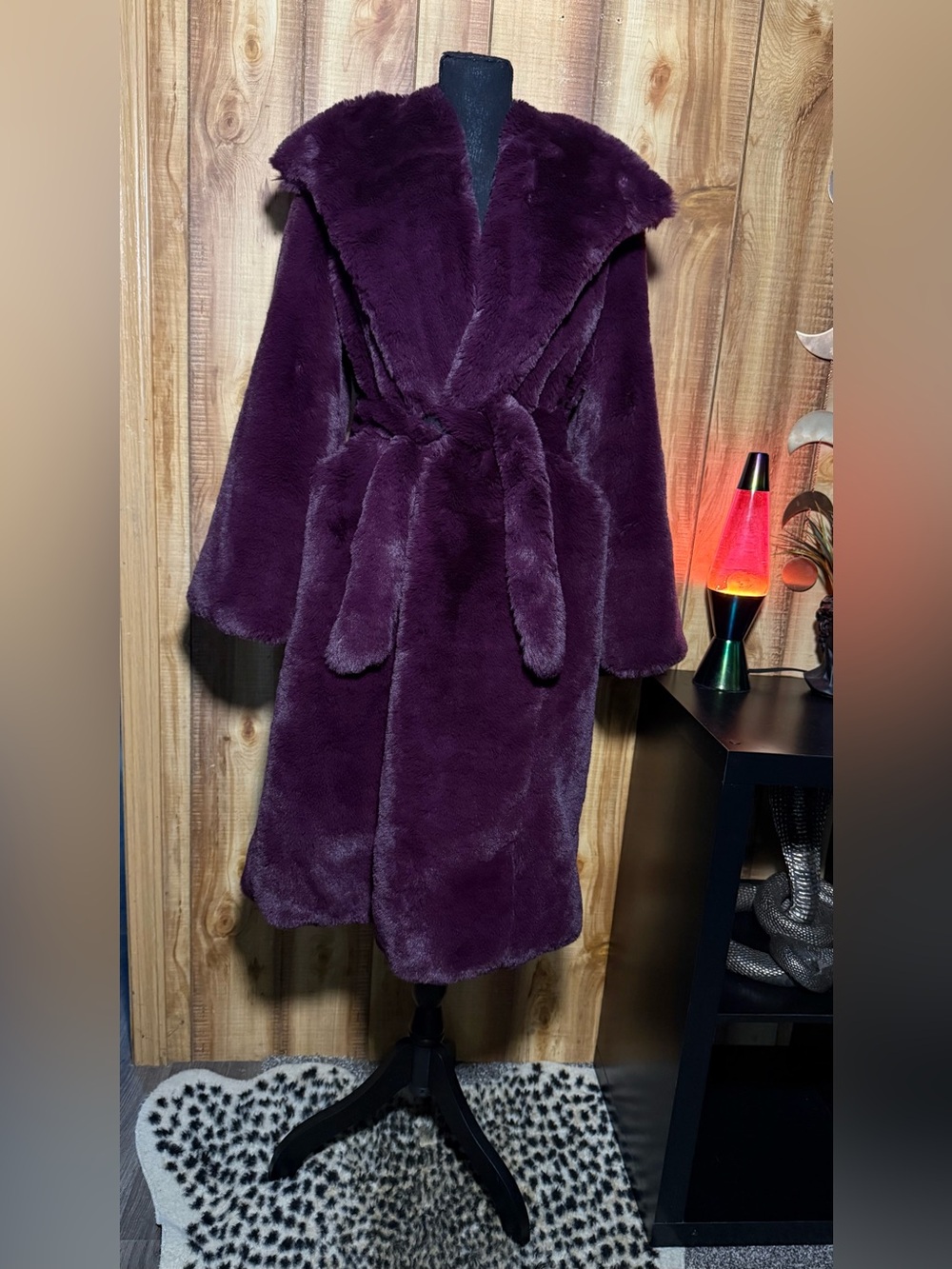 Anthropologie Plush Faux Fur Coat in Deep Plum - Picture 2 of 13